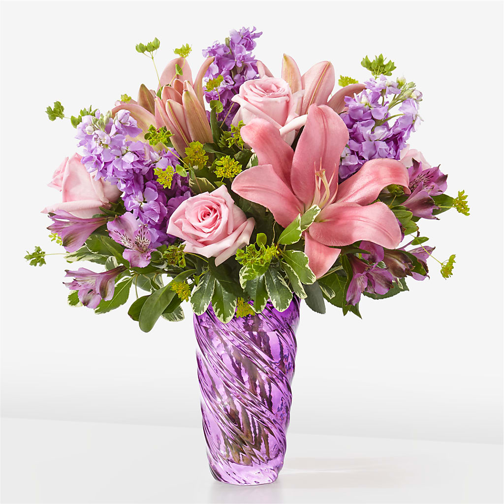 Precious Petals Bouquet with Luxe Swirl Vase – Gilberts Flowers, Fenwick ON