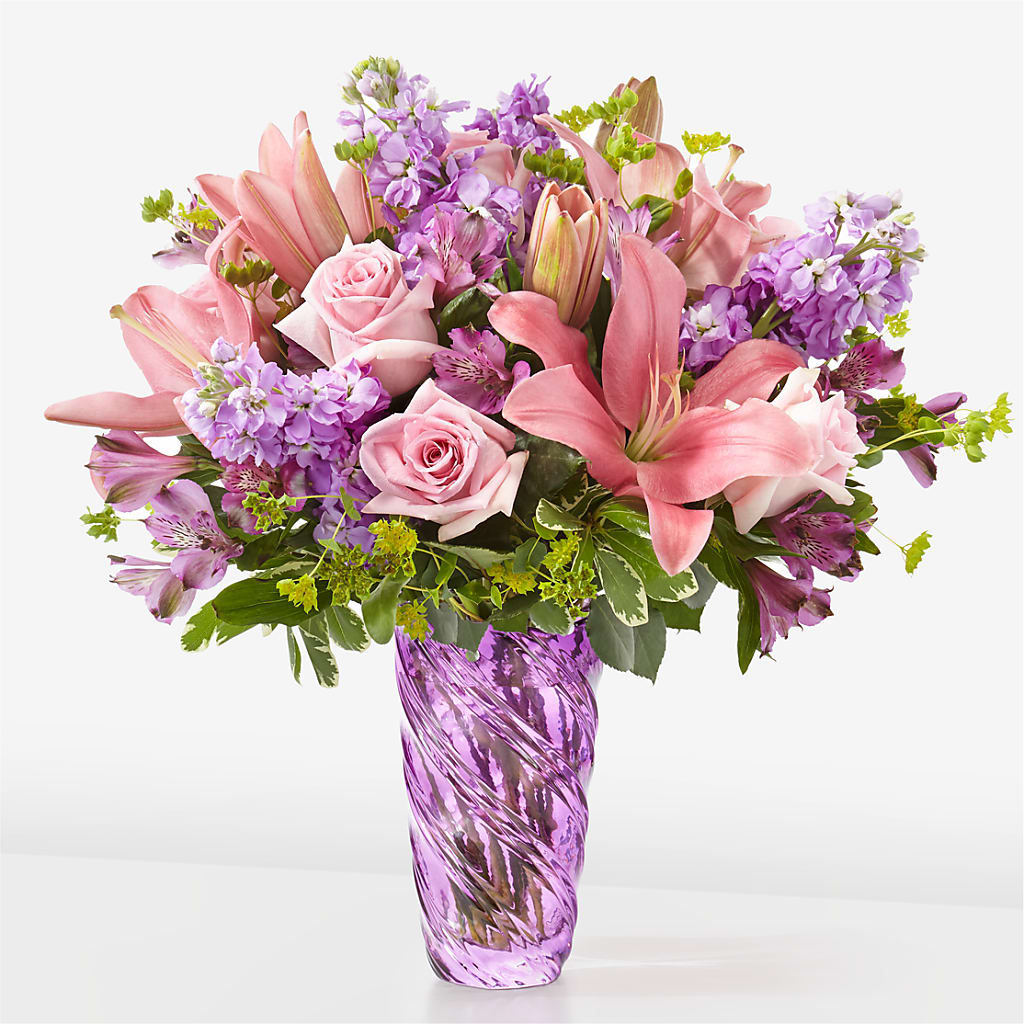 Precious Petals Bouquet with Luxe Swirl Vase – Gilberts Flowers, Fenwick ON
