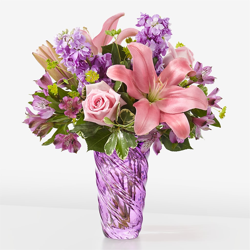 Precious Petals Bouquet with Luxe Swirl Vase – Gilberts Flowers, Fenwick ON