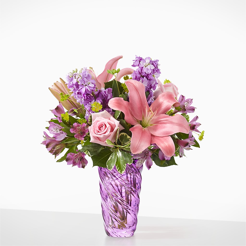 Precious Petals Bouquet with Luxe Swirl Vase – Gilberts Flowers, Fenwick ON