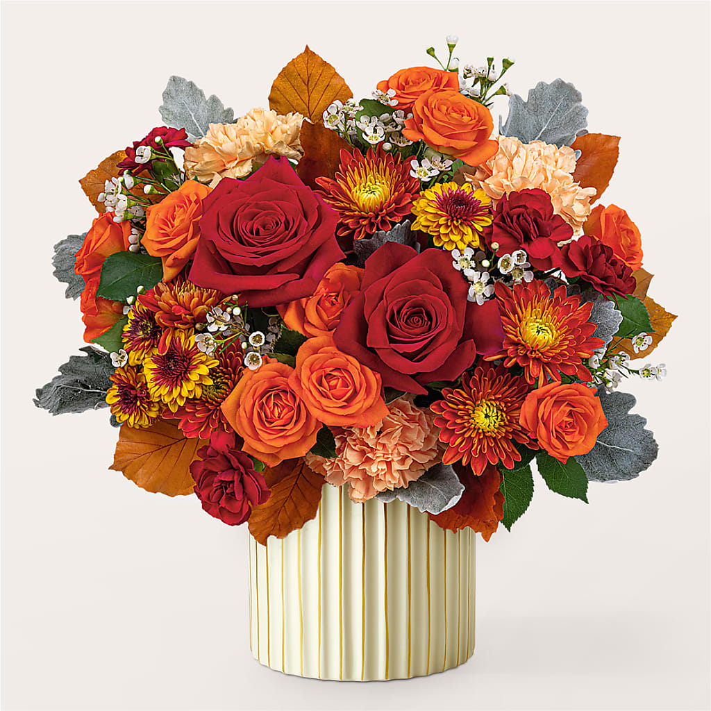 Merlot Bouquet with Ivory Vase –  Gilberts Flowers, Fenwick ON