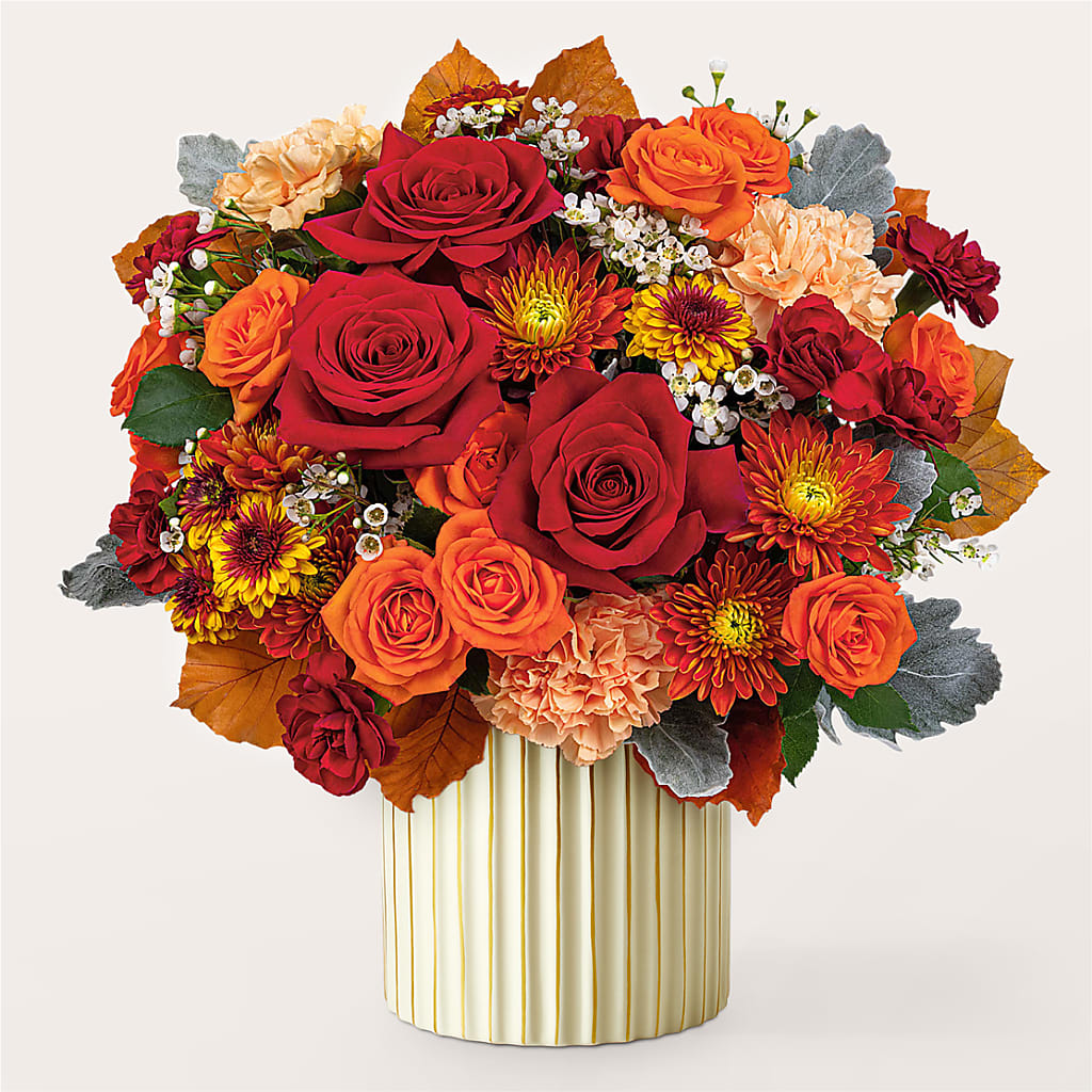 Merlot Bouquet with Ivory Vase –  Gilberts Flowers, Fenwick ON